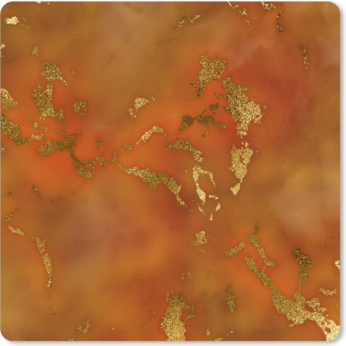 Muismat XXL - Bureau onderlegger - Bureau mat - Marmer print - Goud - Oranje - 50x50 cm - XXL muismat