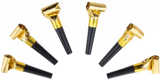 6x Zwarte/metallic gouden roltongen/roltoeters.