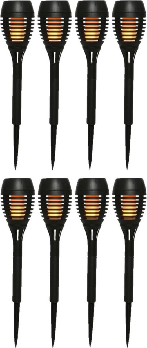 Set van 8x stuks solar tuinfakkels/tuinlampen vlam effect op zonne-energie 27 cm - Prikspots tuinverlichting