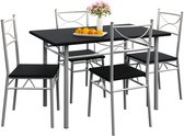 Casaria Eettafel Set 5 delige -Eettafel + 4 stoelen - Zwart