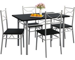 Casaria Eettafel Set 5 delige -Eettafel + 4 stoelen - Zwart
