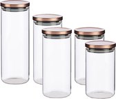 5x bocaux de cuisine de luxe en verre / boîtes de conservation couvercle en or rose 2x 1000 ml - 2x 1380 ml et 1x 1700 ml