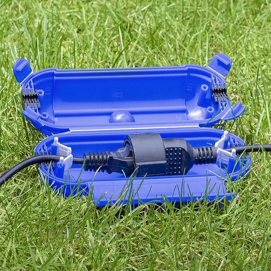 2x stekkersafes / veiligheidsboxen / bescherming voor Schuko stekkerverbindingen - kunststof blauw - IP44 - 21 x 8 x 8,5 cm van Smartwares — afbeelding 4