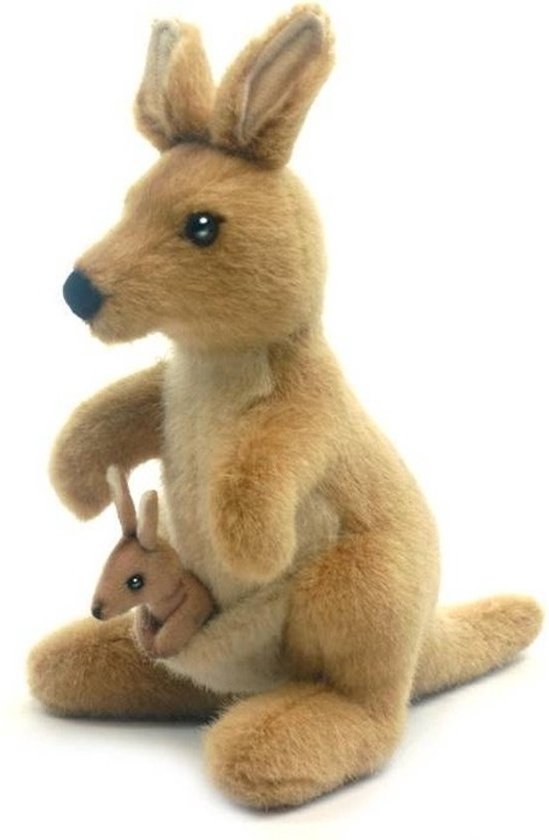Hansa Pluche kangoeroe - met baby - 20 cm - knuffel kangoeroe familie - dieren knuffels