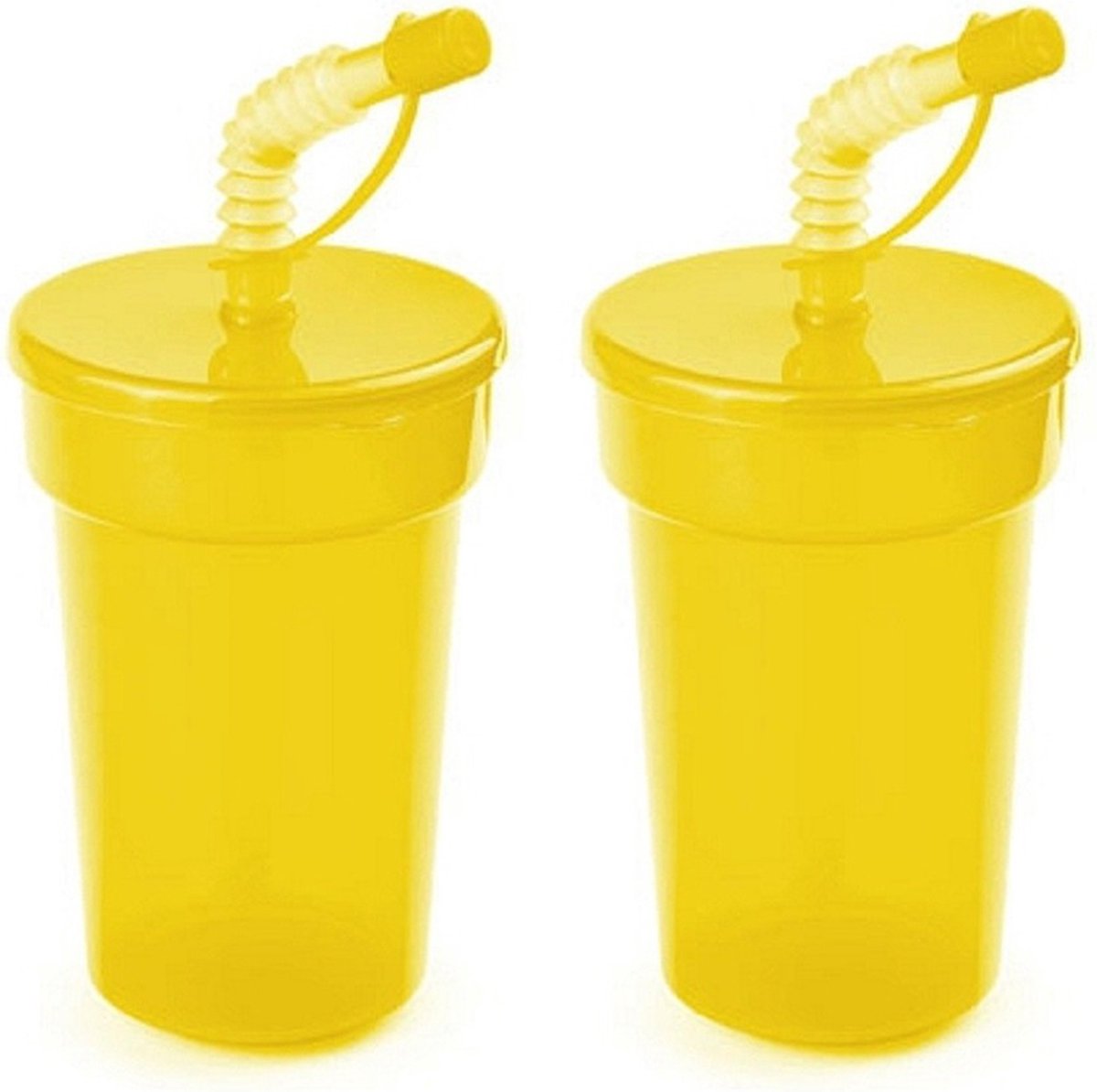 Set van 12x stuks afsluitbare plastic drinkbeker geel 400 ml met rietje voor kinderen/peuters
