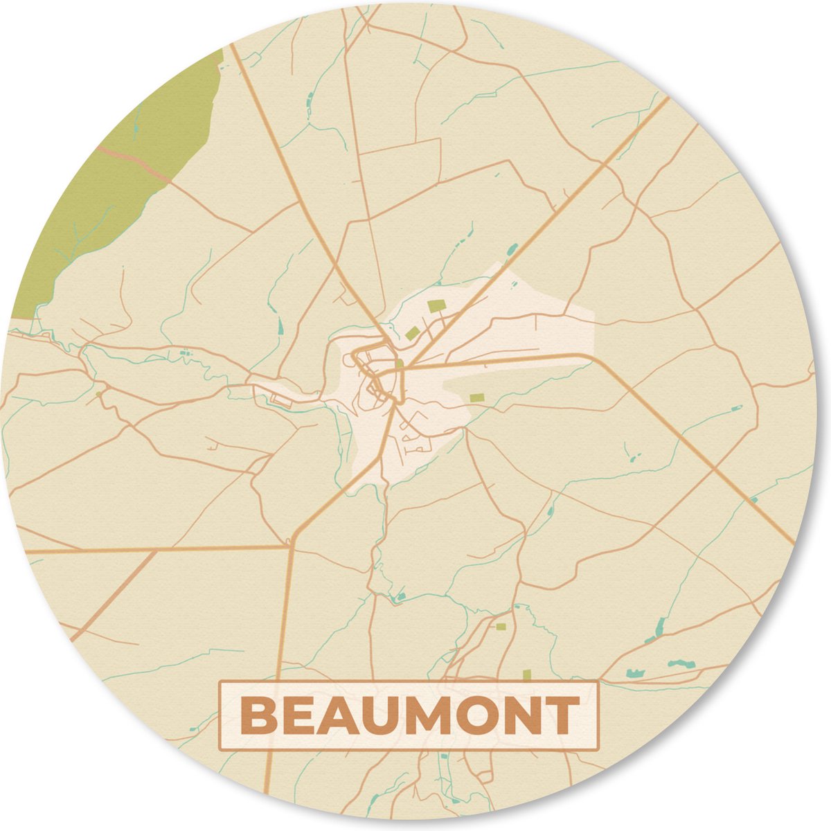 Muismat rond 50x50 cm - Mousepad Beaumont - Plattegrond - Stadskaart - Vintage - Kaart - Ronde muismatten - Stadskaart
