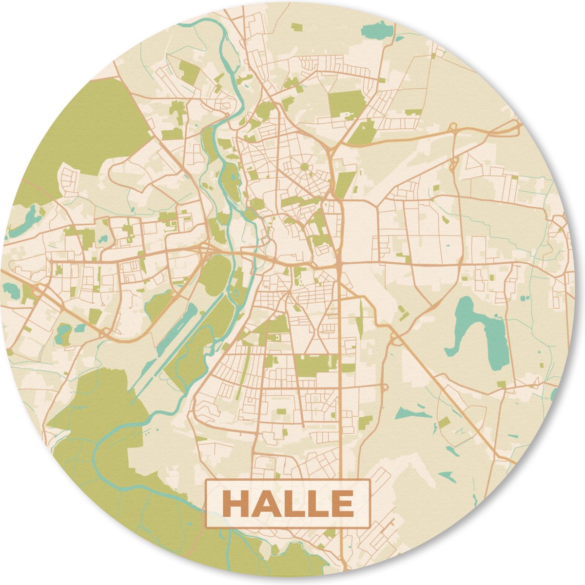 Muismat rond 40x40 cm - Mousepad Plattegrond - Vintage - Halle - Kaart - Stadskaart - Ronde muismatten - Stadskaart