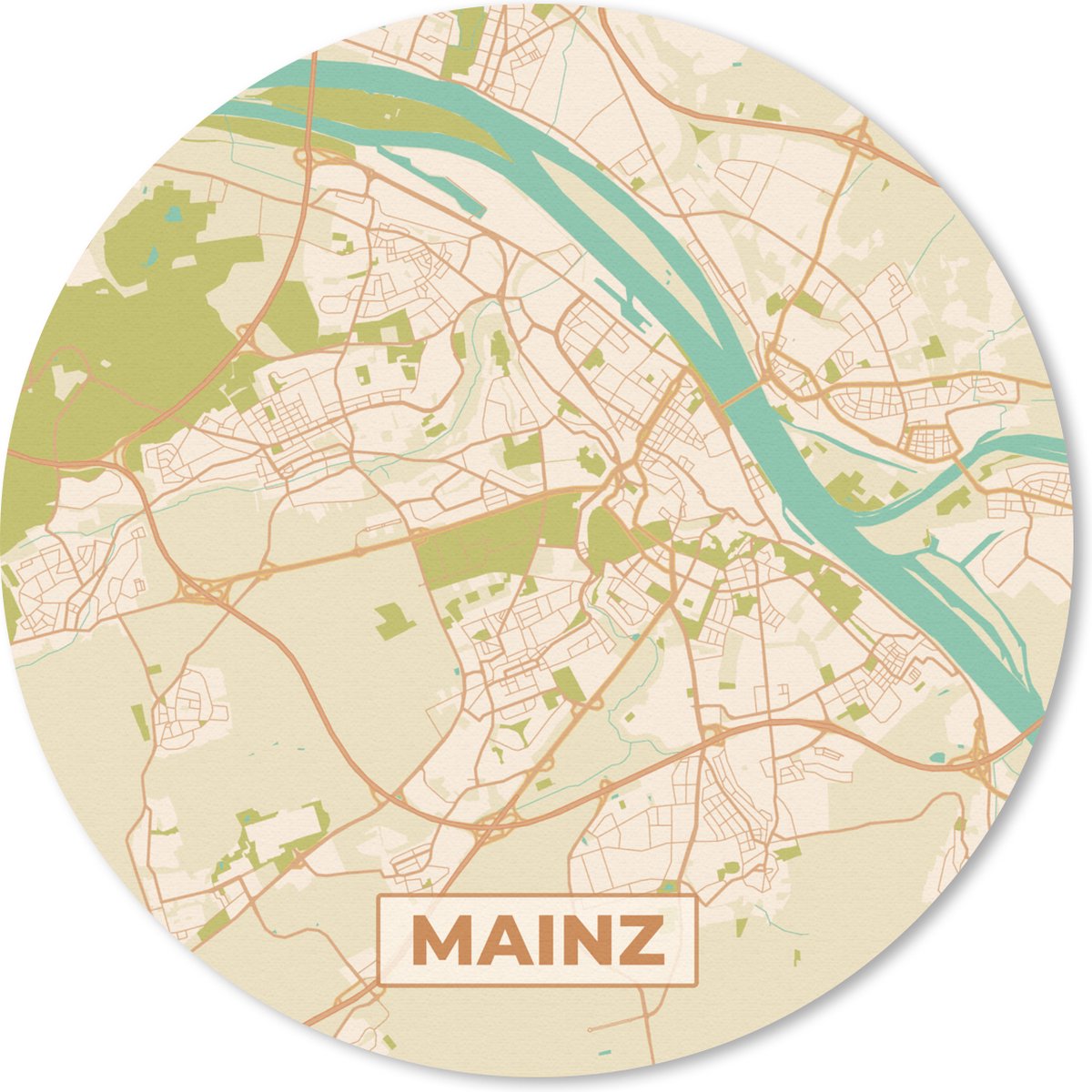 Muismat rond 30x30 cm - Mousepad Plattegrond - Mainz - Vintage - Kaart - Stadskaart - Ronde muismatten - Stadskaart
