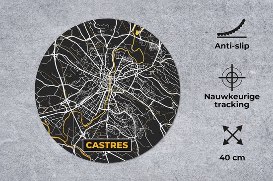 Muismat rond 40x40 cm - Mousepad Kaart - Stadskaart - Plattegrond - Castres - Frankrijk - Ronde muismatten - Stadskaart