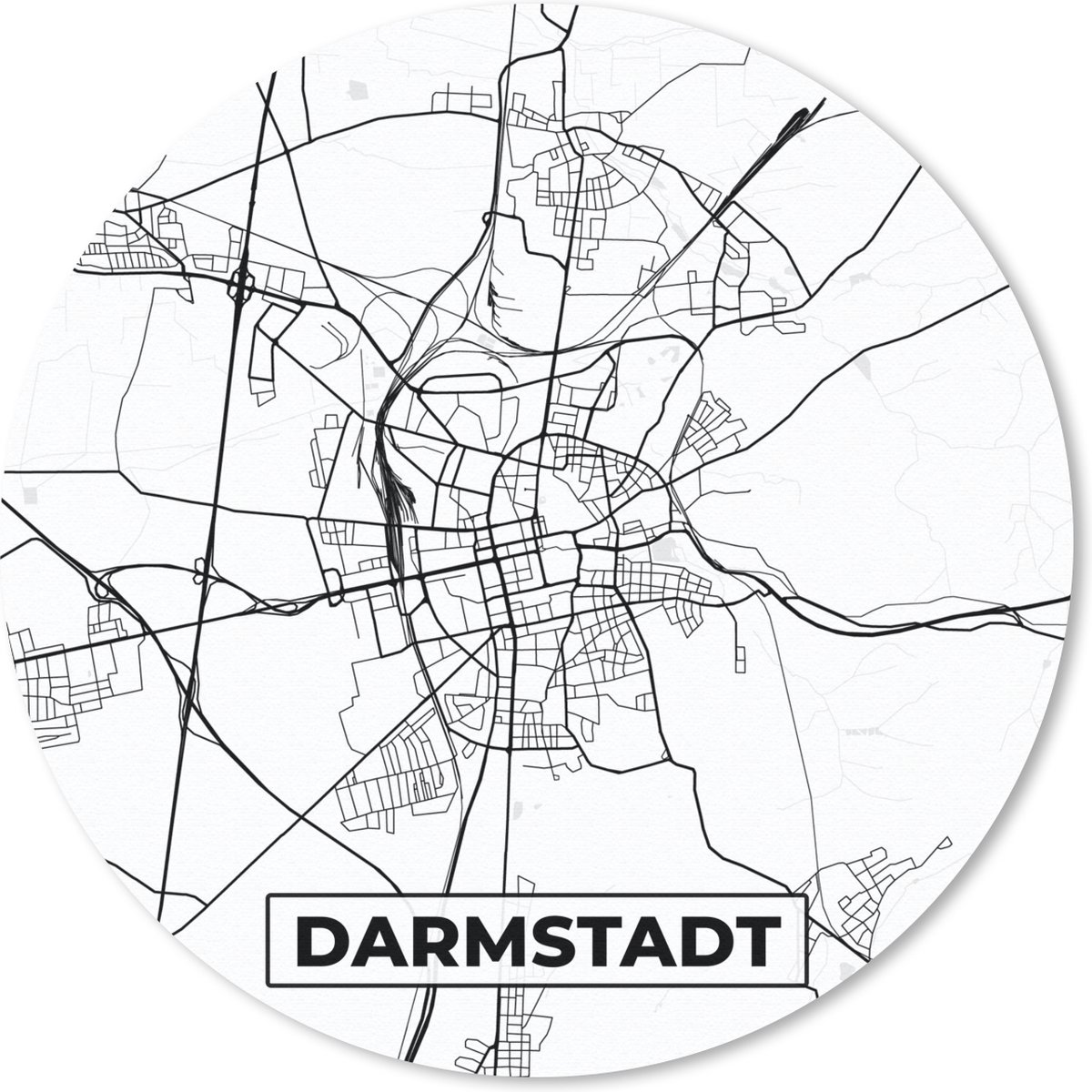 Muismat rond 50x50 cm - Mousepad Plattegrond - Darmstadt - Kaart - Stadskaart - Ronde muismatten - Stadskaart