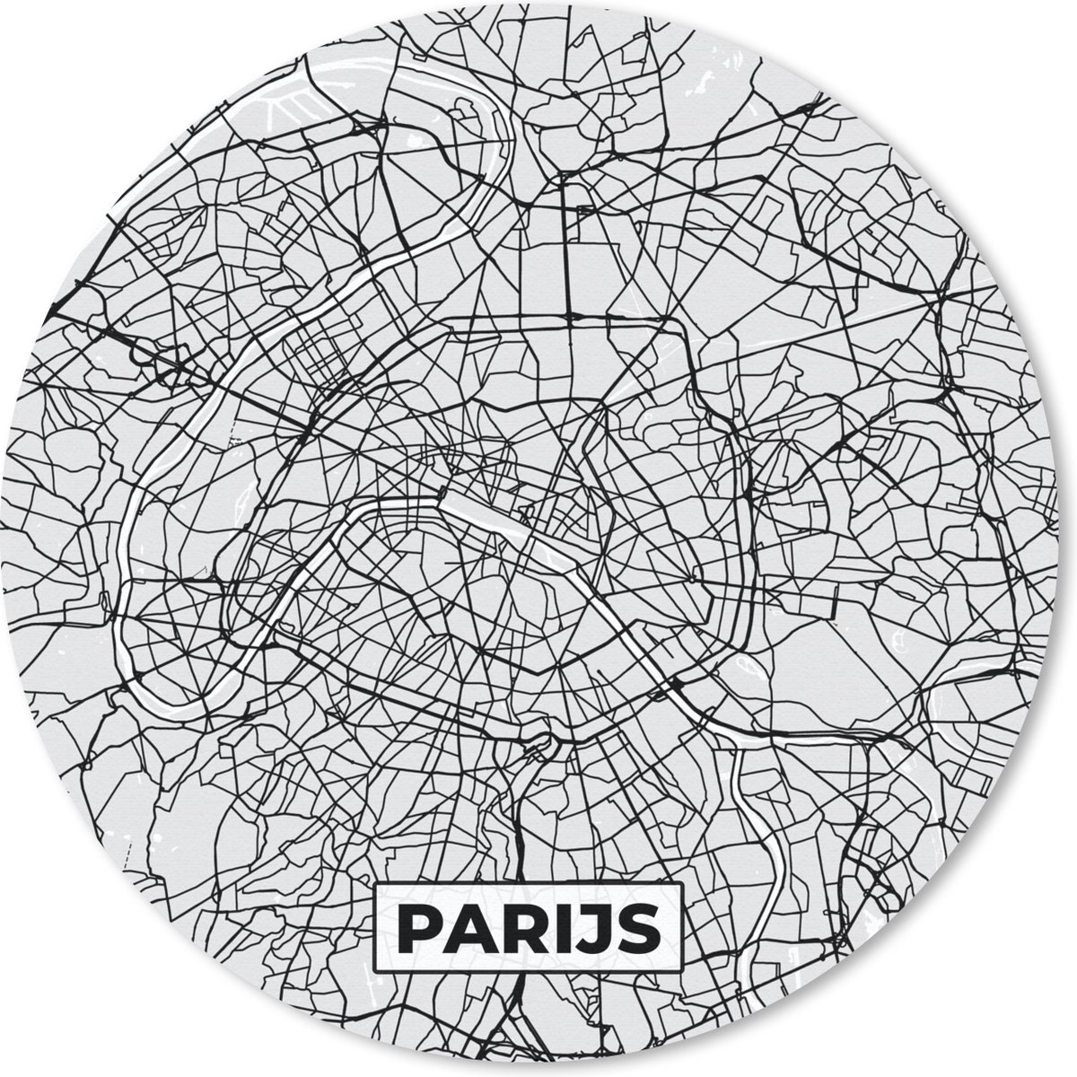 Muismat rond 30x30 cm - Mousepad Parijs - Stadskaart - Zwart Wit - Plattegrond - Kaart - Ronde muismatten - Stadskaart