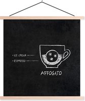 Posterhanger incl. Poster 120x120 cm - Schoolplaat - Koffie - Affogato - Quotes - Tekst - Retro - Textielposter - Blanke latten
