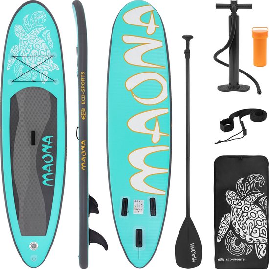Opblaasbare Stand Up Paddle Board Maona Turkoois, 308x76x10 cm, incl. pomp en draagtas, gemaakt van PVC en EVA