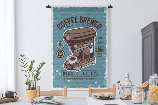 Tenture murale - Tissu mural - Cafetière - Café - Rétro - Dessin - 90x135 cm - Tapisserie