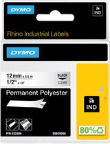 DYMO Rhino industriële labels | Permanent Polyester | 12 mm x 3,5 m | zwarte afdruk op transparant | zelfklevende labels voor Rhino & LabelManager labelprinters