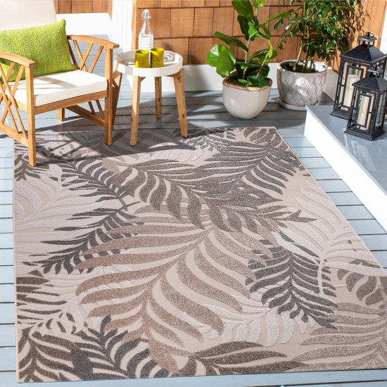 Tapis Cabanon Tapis Intérieur et Extérieur Floral Tapis Poils Ras Crème - 80x150 CM