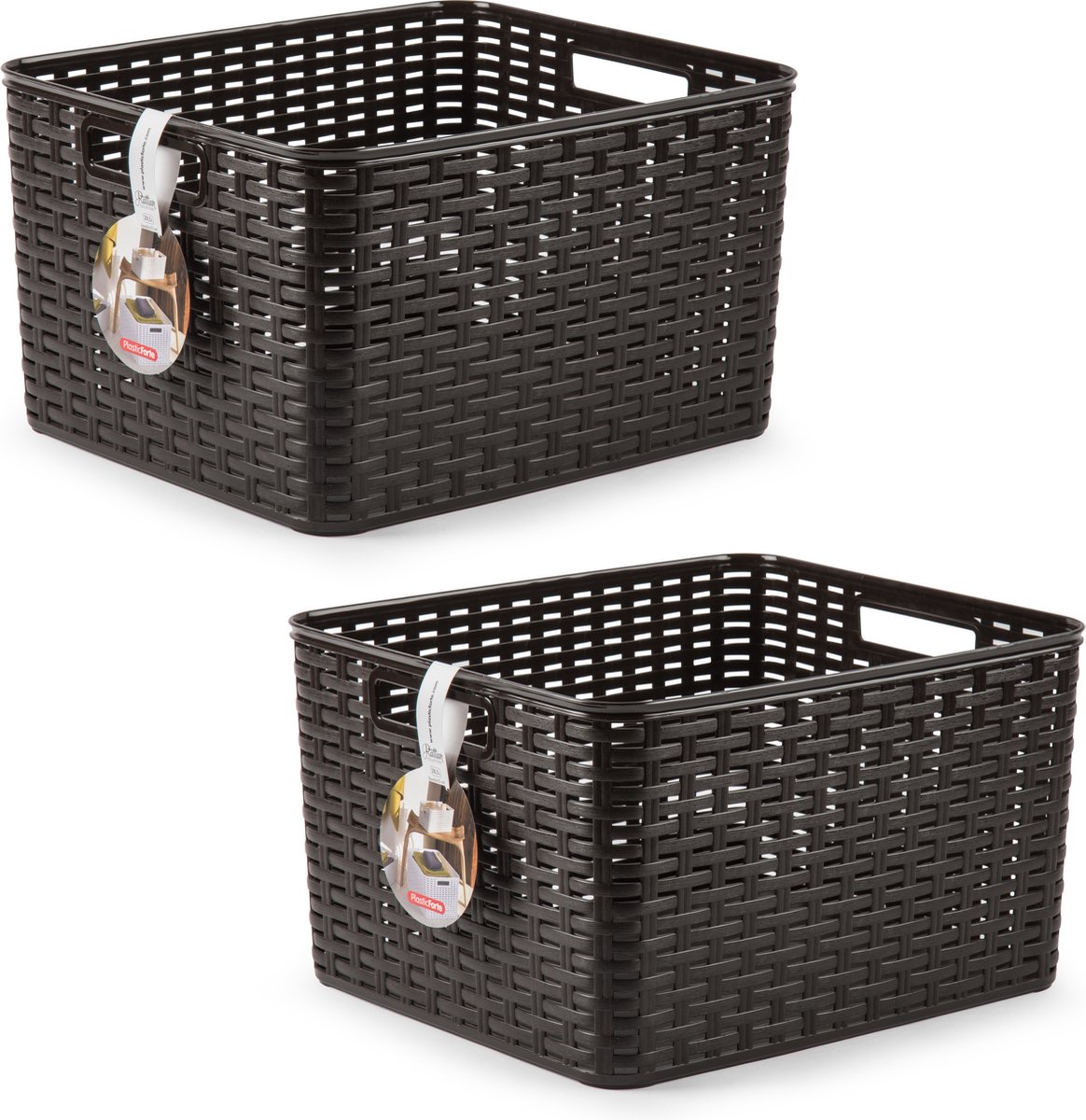 2x Antraciet grijze geweven opbergboxen/opbergdozen/opbergmanden kunststof - 28,5 liter - opbergen manden/dozen/bakken - opbergers