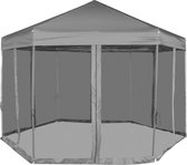 Bol.com VidaLife Partytent pop-up zeshoekig met 6 zijwanden 36x31 m grijs aanbieding