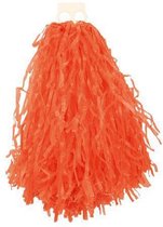 2x Stuks cheerball/pompom oranje met ringgreep 28 cm - Cheerleader verkleed accessoires