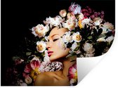 Muurstickers - Sticker Folie - Vrouwen - Bloemen - Rozen - Portret - 80x60 cm - Plakfolie - Muurstickers Kinderkamer - Zelfklevend Behang - Zelfklevend behangpapier - Stickerfolie