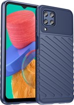 Mobigear Hoesje geschikt voor Samsung Galaxy M33 Telefoonhoesje Flexibel TPU | Mobigear Groove Backcover | Galaxy M33 Case | Back Cover - Blauw