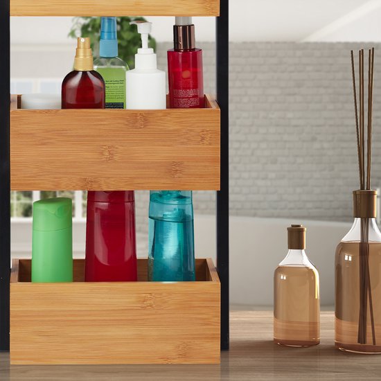Doucherekje/badkamerrekje - Bamboe/mdf/zwart - 3 lagen - 36 x 33 x 80 cm bestellen voor € 42.99 bij het