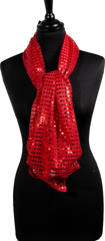 Pailletten sjaal - Rood - Disco - Glitter - Rooden Toppers/dames verkleed/carnaval accessoires - verkleedkleding