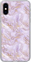 Geschikt voor iPhone X hoesje - Abstract - Marmer print - Goud - Paars - Patroon - Siliconen Telefoonhoesje