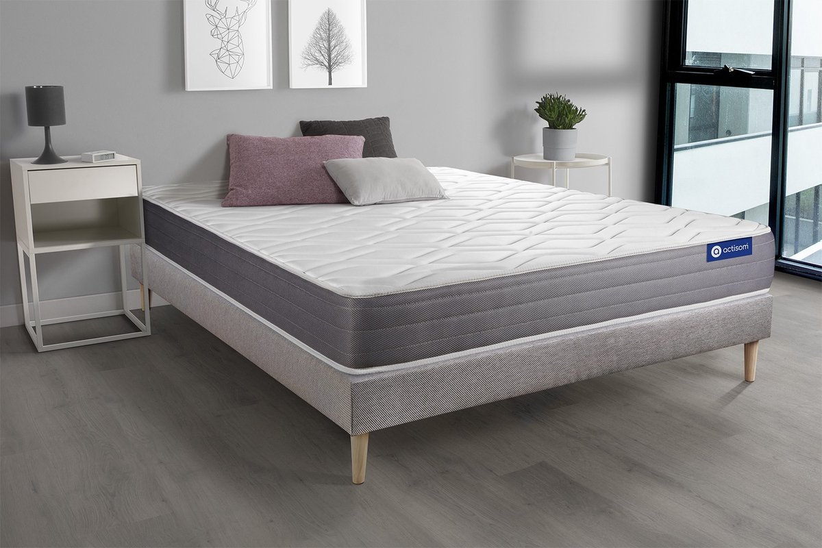 Complete boxspring met matras tweepersoons- Actisom Actimemo dream grijs - Traagschuim - 120 x 195 cm