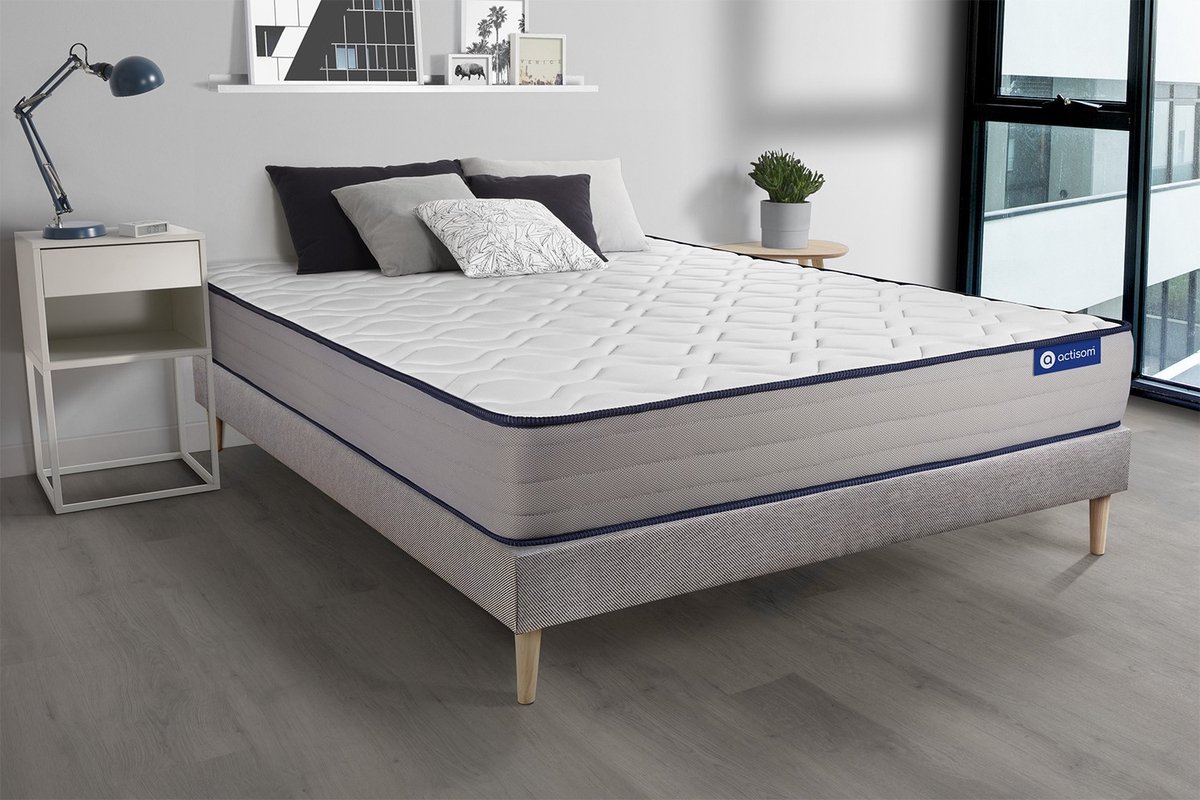 Complete boxspring met matras tweepersoons- Actisom Actilatex form grijs - Latex en traagschuim - 160 x 195 cm
