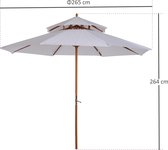 Outsunny Zonnescherm tuinscherm dubbel dak houten parasol houten balkonparasol 840-025CW