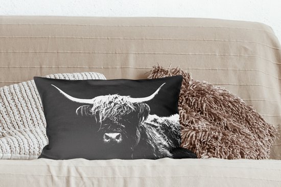 Coussins décoratifs - Oreillers Salon - 50x30 cm - Highlander écossais - Vache - Zwart - Wit - Animaux