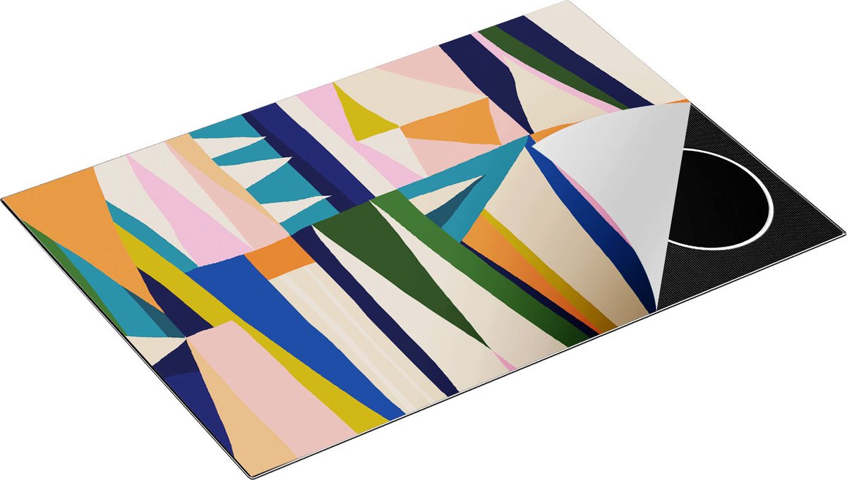 Chefcare Inductie Beschermer Abstracte Kleurrijke Kunst - Driehoeken - 75x52 cm - Afdekplaat Inductie - Kookplaat Beschermer - Inductie Mat