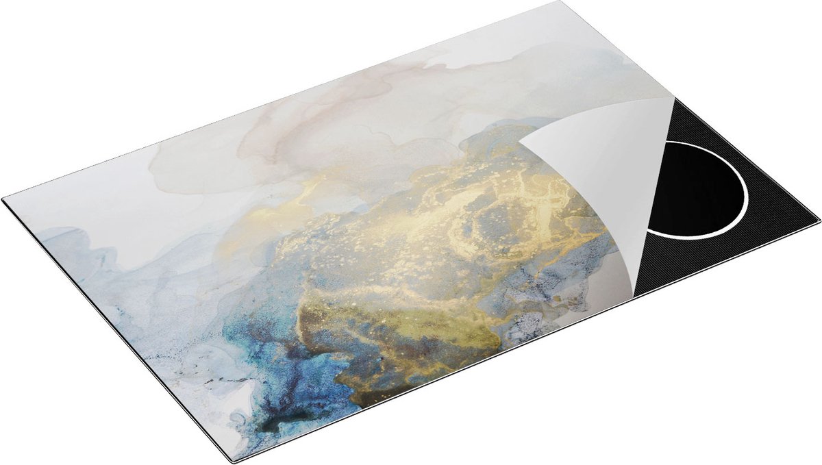 Chefcare Inductie Beschermer Abstracte Kunst van Grijze Gouden Marmer - 83x51,5 cm - Afdekplaat Inductie - Kookplaat Beschermer - Inductie Mat