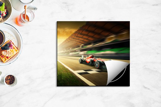 Chefcare Inductie Beschermer Formule 1 Auto bij de Finish in het Rood - 60x55 cm - Afdekplaat Inductie - Kookplaat Beschermer - Inductie Mat
