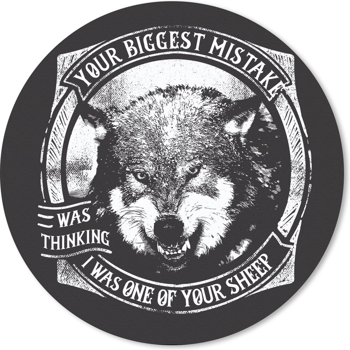 Muismat rond 50x50 cm - Mousepad Wolf - Vintage - Illustratie - Ronde muismatten
