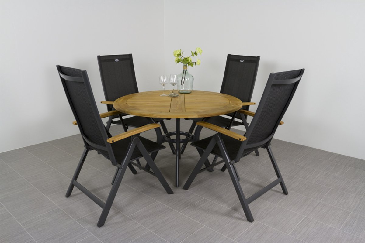 Hartman Napoli/South Wales ronde verstelbare aluminium tuinset Ø120 cm. - Teak – foto 8
