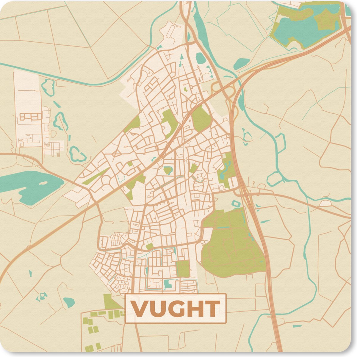 Muismat 20x20 cm - Mousepad Plattegrond - Vught - Stadskaart - Kaart - Muismatten - Stadskaart