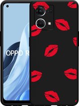 Oppo Reno7 Hoesje Zwart Red Kisses - Designed by Cazy
