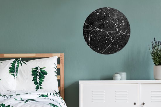 Cercle mural - Plastique - Marbre - Zwart - Wit - ⌀ 60 cm