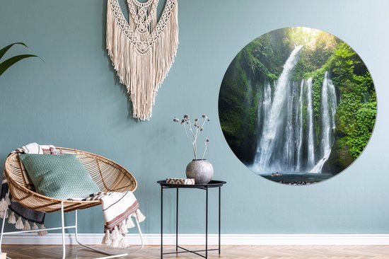 Cascade sur Lombok en Indonésie Assiette en plastique cercle mural ⌀ 120 cm - impression photo sur cercle mural / cercle vivant (décoration murale)
