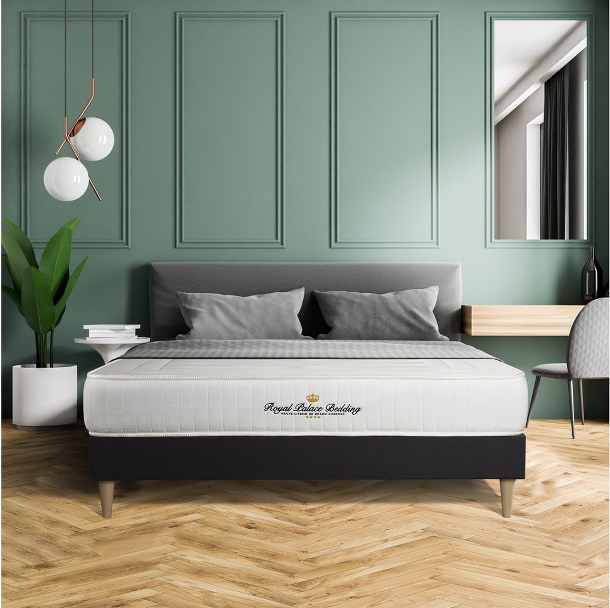 Complete boxspring met matras tweepersoons- Royal Palace Bedding Lancaster zwart - Pocketveren en traagschuim - 140 x 210 cm