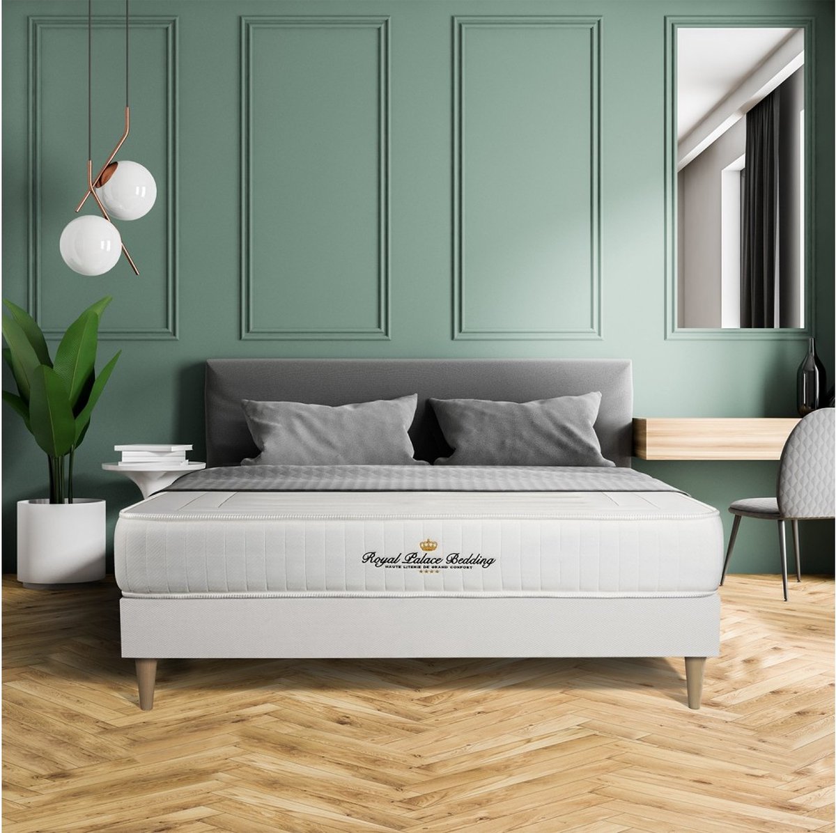 Complete boxspring met matras tweepersoons- Royal Palace Bedding Lancaster wit - Pocketveren en traagschuim - 120 x 200 cm