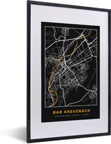 Fotolijst incl. Poster - Duitsland – Black and Gold – Bad Kreuznach – Stadskaart – Kaart – Plattegrond - 40x60 cm - Posterlijst