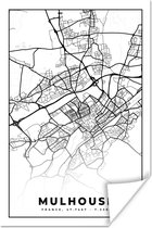 Affiche France - Mulhouse - Carte - Plan - Plan de ville - Zwart et blanc - 20x30 cm