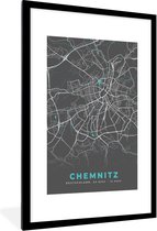 Fotolijst incl. Poster - Stadskaart – Chemnitz – Genk – Blauw – Duitsland – Plattegrond - 80x120 cm - Posterlijst