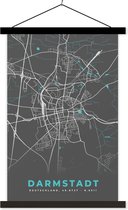 Posterhanger incl. Poster 40x60 cm - Schoolplaat - Darmstadt – Stadskaart – Blauw – Plattegrond – Stadskaart – Kaart - Duitsland - Textielposter - Zwarte latten - Plattegrond