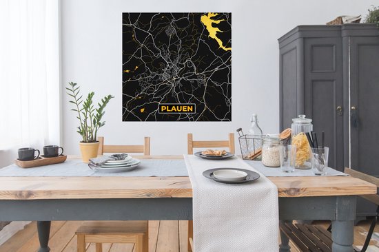 Affiche Allemagne – Black and Gold et Or – Plauen – Plan de la ville – Carte – Plan d'étage - 100x100 cm XXL