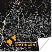 Poster Duitsland – Black and Gold – Ratingen – Stadskaart – Kaart – Plattegrond - 50x50 cm