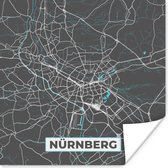 Poster Kaart – Plattegrond – Stadskaart – Nürnberg – Duitsland – Blauw - 30x30 cm
